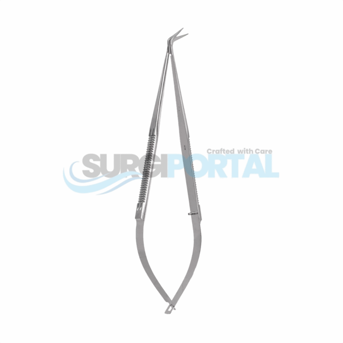 7" Microvascular Spring Handle Scissors, Flat Handle, 60° - Image 1