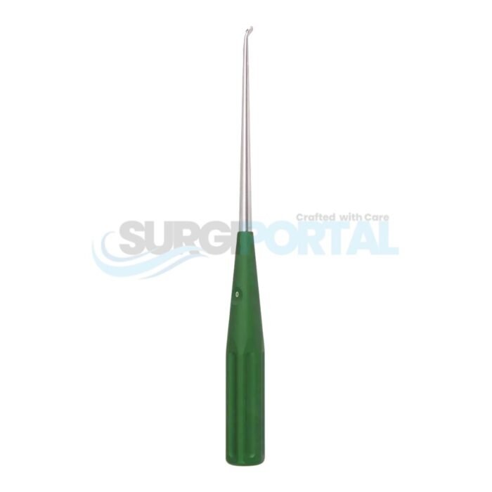 10" Color Cervical Curette, Green, Reverse Angled, Size 0 - Image 1