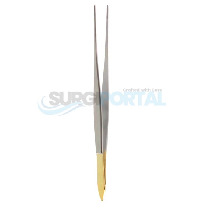 7" Cushing Dressing Forceps, Gutsch Handle, Serrated Tips - Image 1