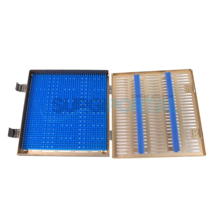 10.5 x10.5 x1.5 Microsurgical Instrument Sterilization Case With Full Pin Mat - Image 1