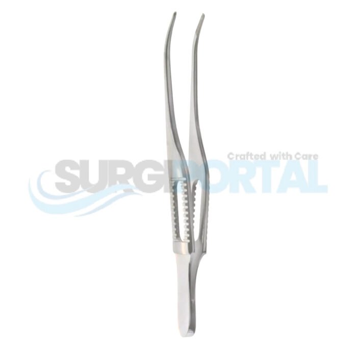 Gill Iris Forceps – Curved Cross-Serrated Tips - Image 1