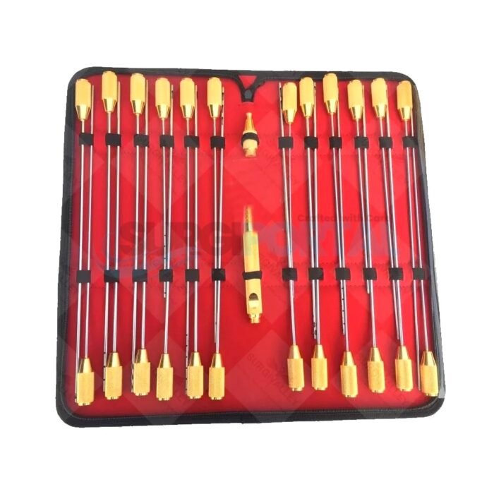 Liposuction Golden Color Set Of 12 PCs 2mm 15cm & 20cm Surgical Instruments - Image 1