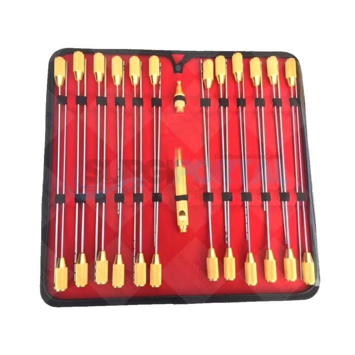 Liposuction Golden Color Set Of 12 PCs 2mm 15cm & 20cm Surgical Instruments - Image 1