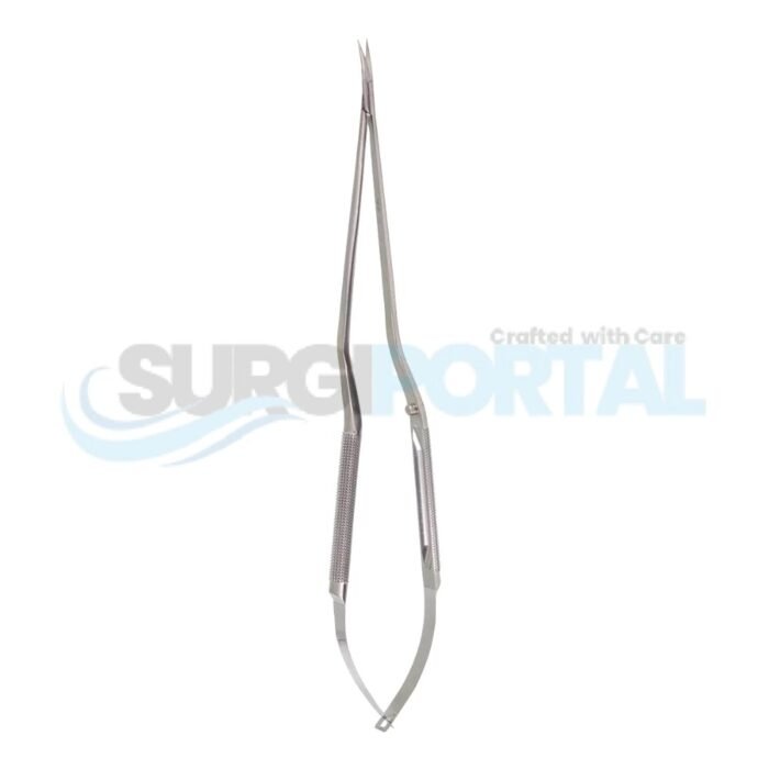 Micro Scissors – Round Handle, 10.5cm Shaft, Curved Blades - Image 1