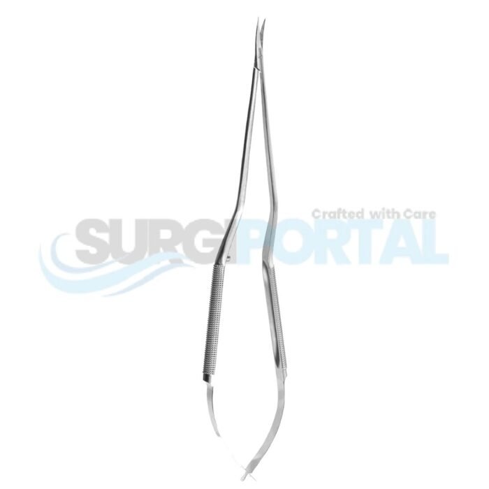 Micro Scissors – Round Handle, 8.5cm Shaft, Curved Blades - Image 1