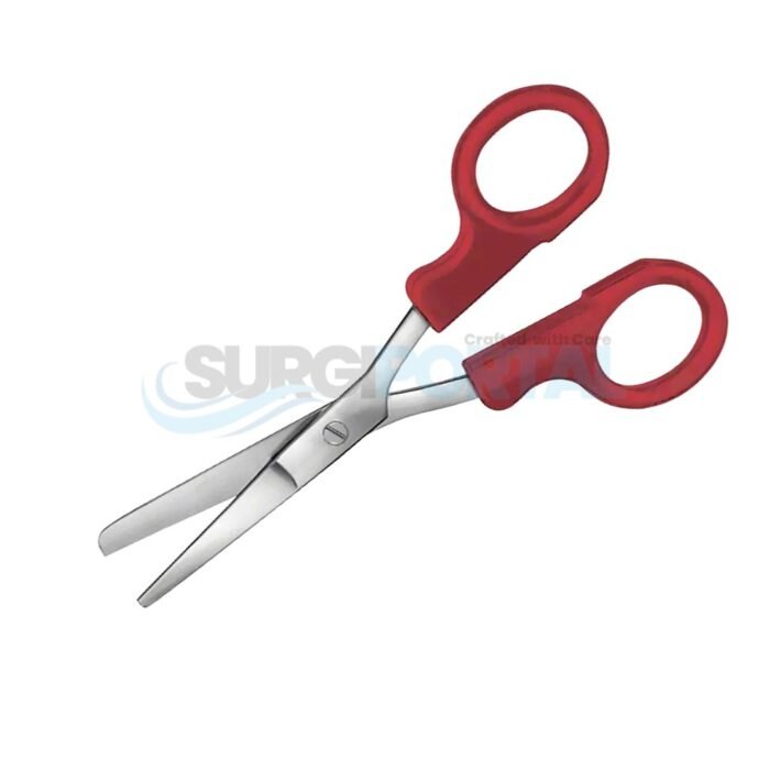 Nurses Bandage And Cloth Scissors Straight 145 mm Blunt Plastic Handles Red Non Sterile Reusable - Image 1