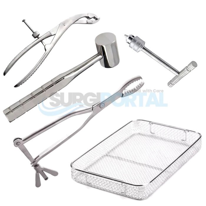 Set of 4 PCS Orthopedic Instruments with Mesh Tray – Includes Hay Grove Bone Holding Forceps - Image 1