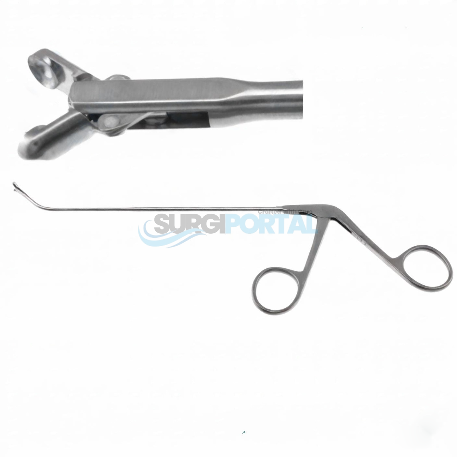 130 Frontal Sinus Recess Giraffe Forceps 125mm, Curved Up 45°, 2.0mm Cup Jaws - Image 1